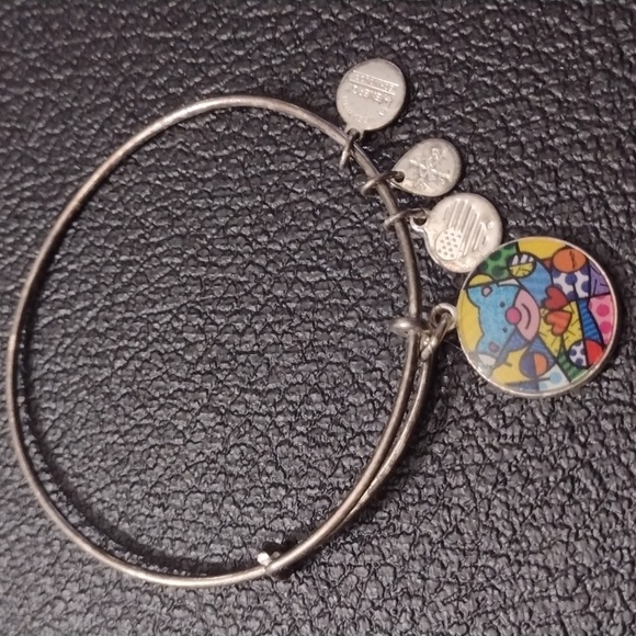Alex and Ani Britto Bear Art Silver Charm Bracelet adjustable Bangle boho glam - Picture 2 of 3